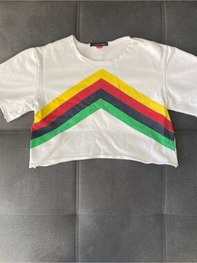 Perfect Moment White Crop Top with Multicolor Chevron Stripes